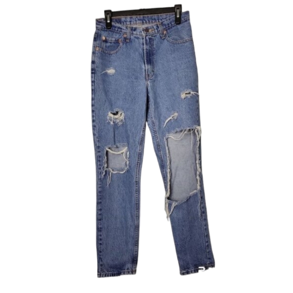 Jordache Jeans Womens 28 Vintage 90s Thrashed Ripped Straight Leg High Rise